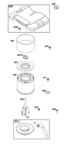 Air Cleaner Group Diagram and Parts List for 356447-0673-F1 200000 - 399999 Briggs and Stratton Engine